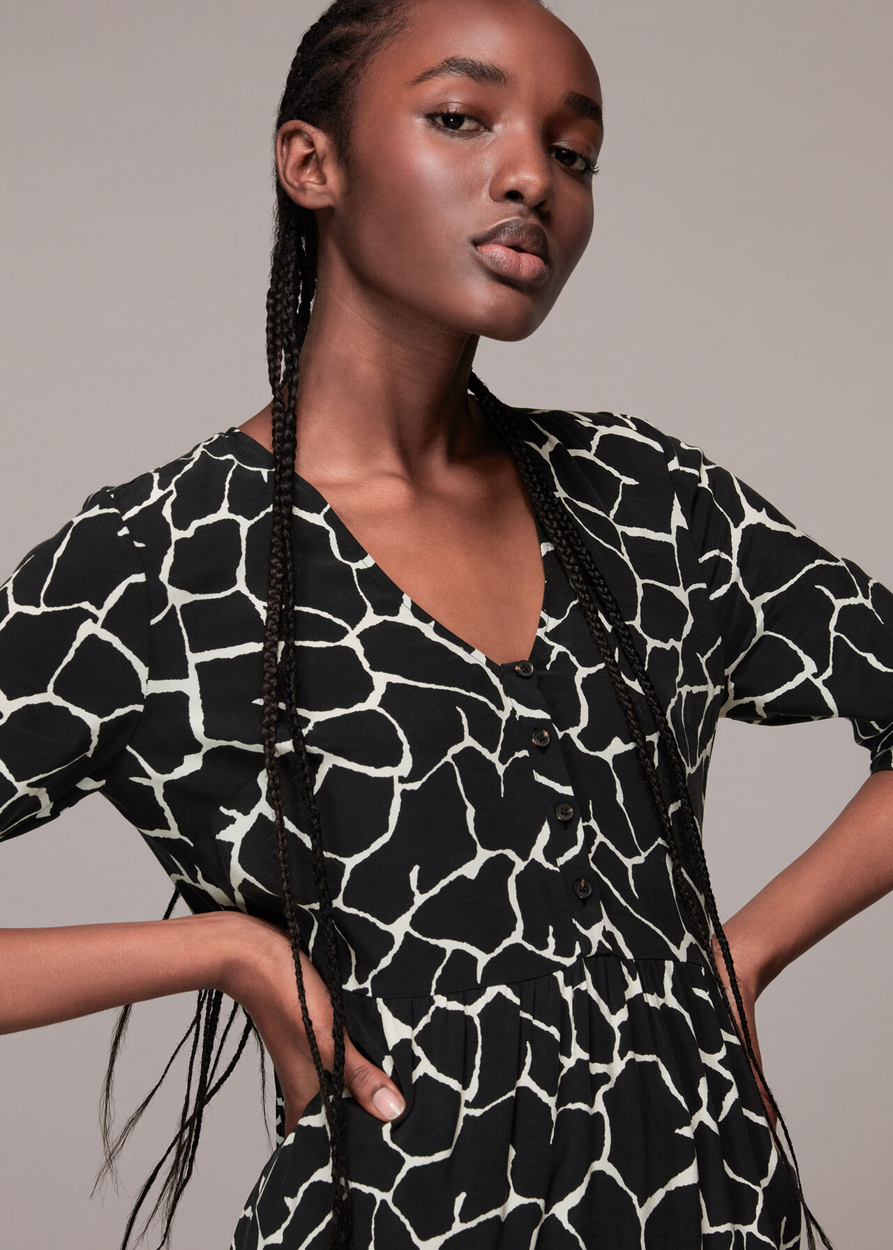 Black/Multi Layla Giraffe Trapeze Dress | WHISTLES | Whistles US