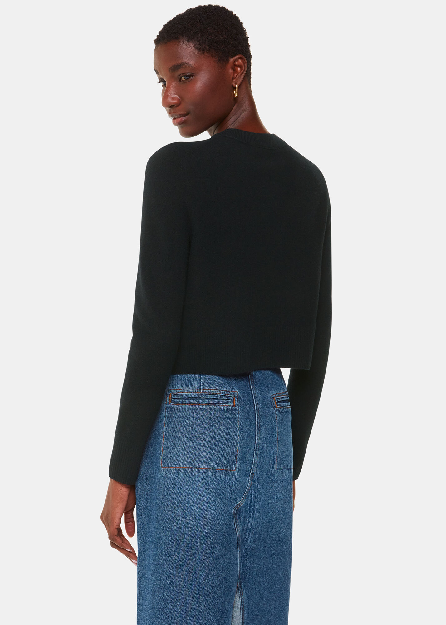 Black Wool Cropped Cardigan | WHISTLES | Whistles US |