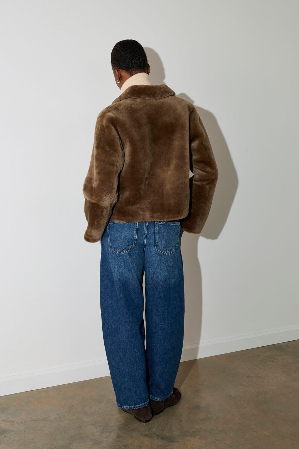 Taupe Short Clean Shearling Jacket