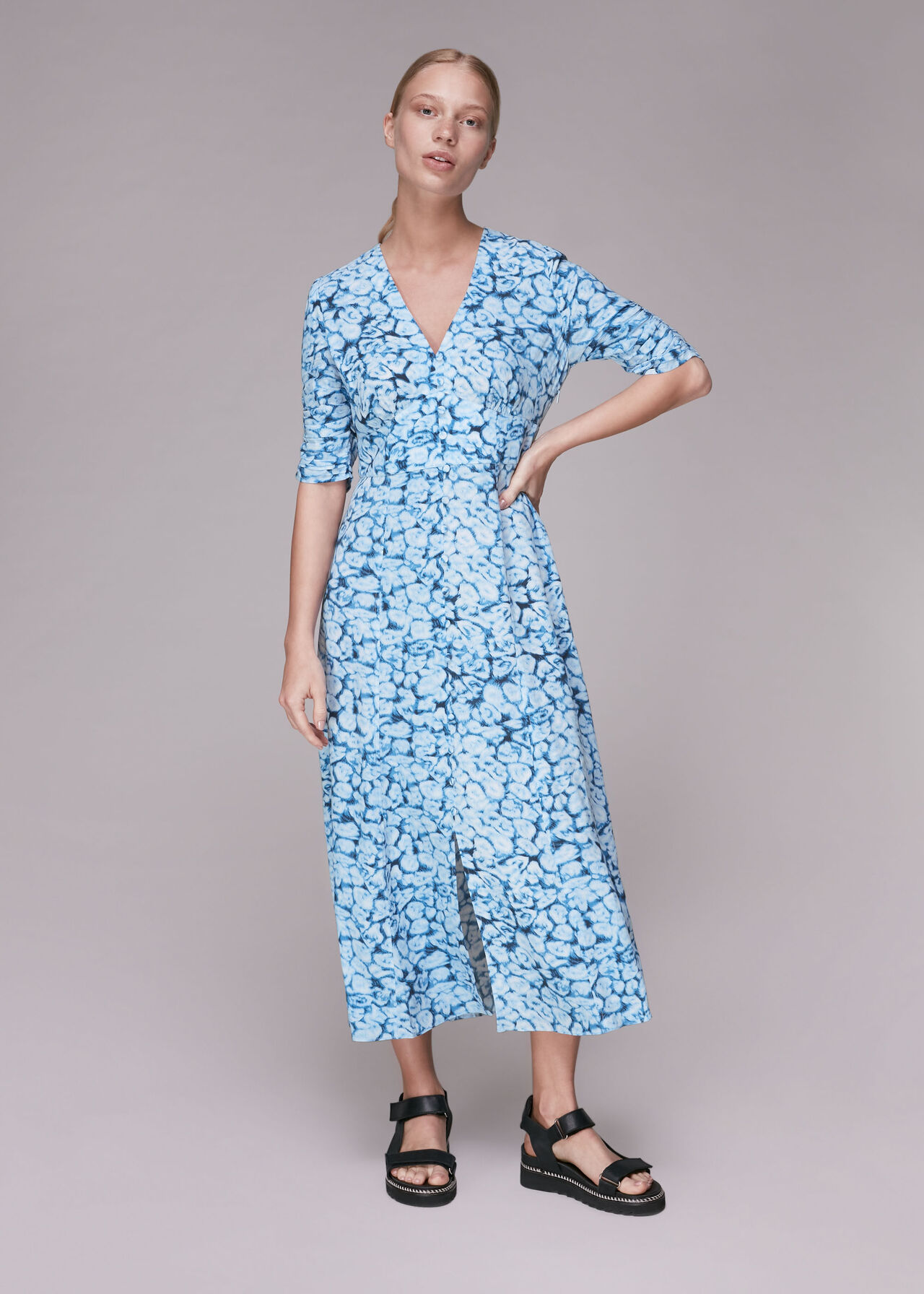 Blue/Multi Clouded Leopard Midi Dress | WHISTLES