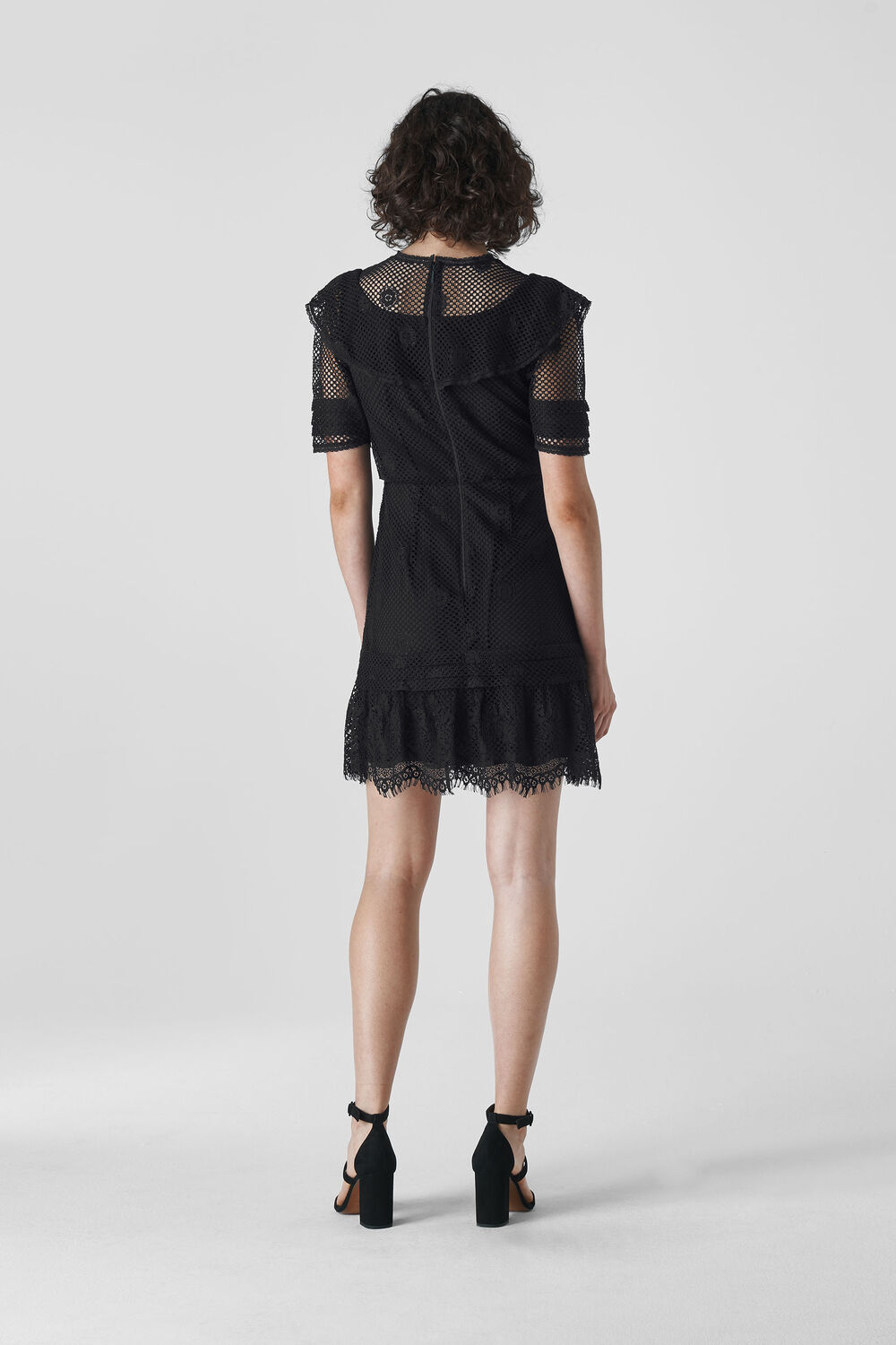 Mariah Lace Ruffle Dress Black