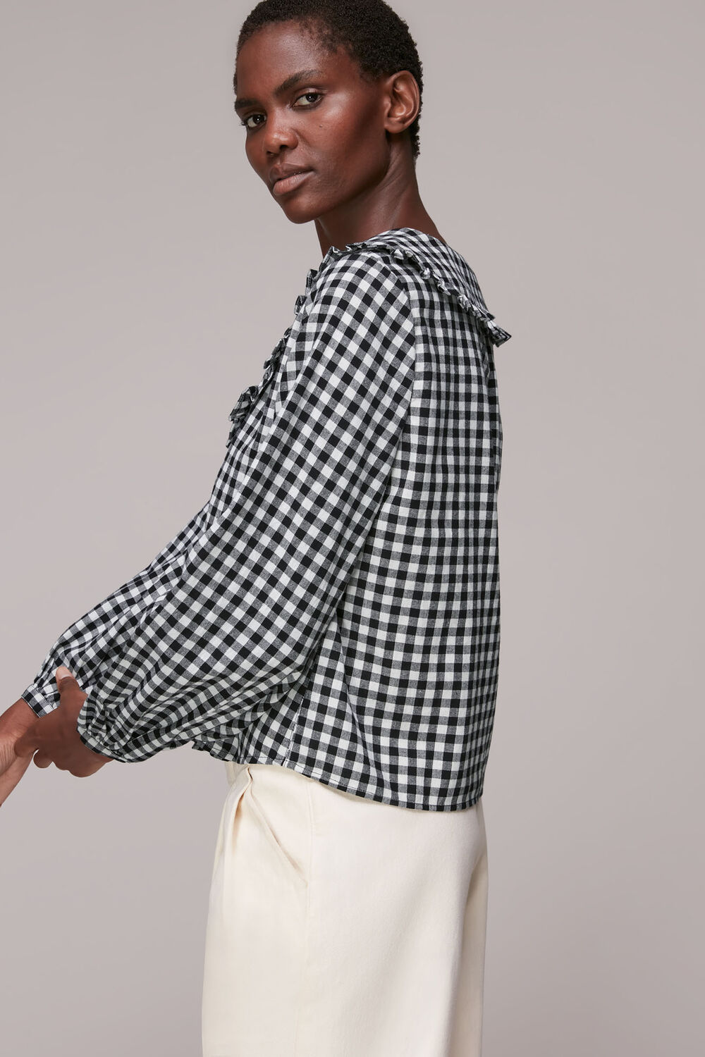 Gingham Collar Detail Top
