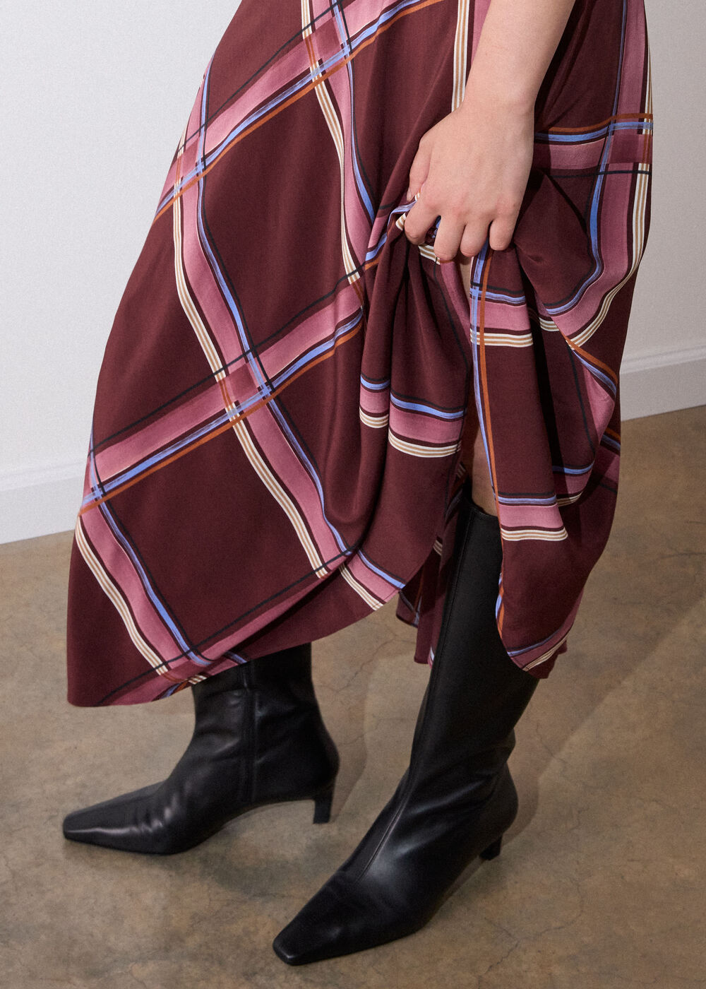 Painted Check Cowl Neck Dress