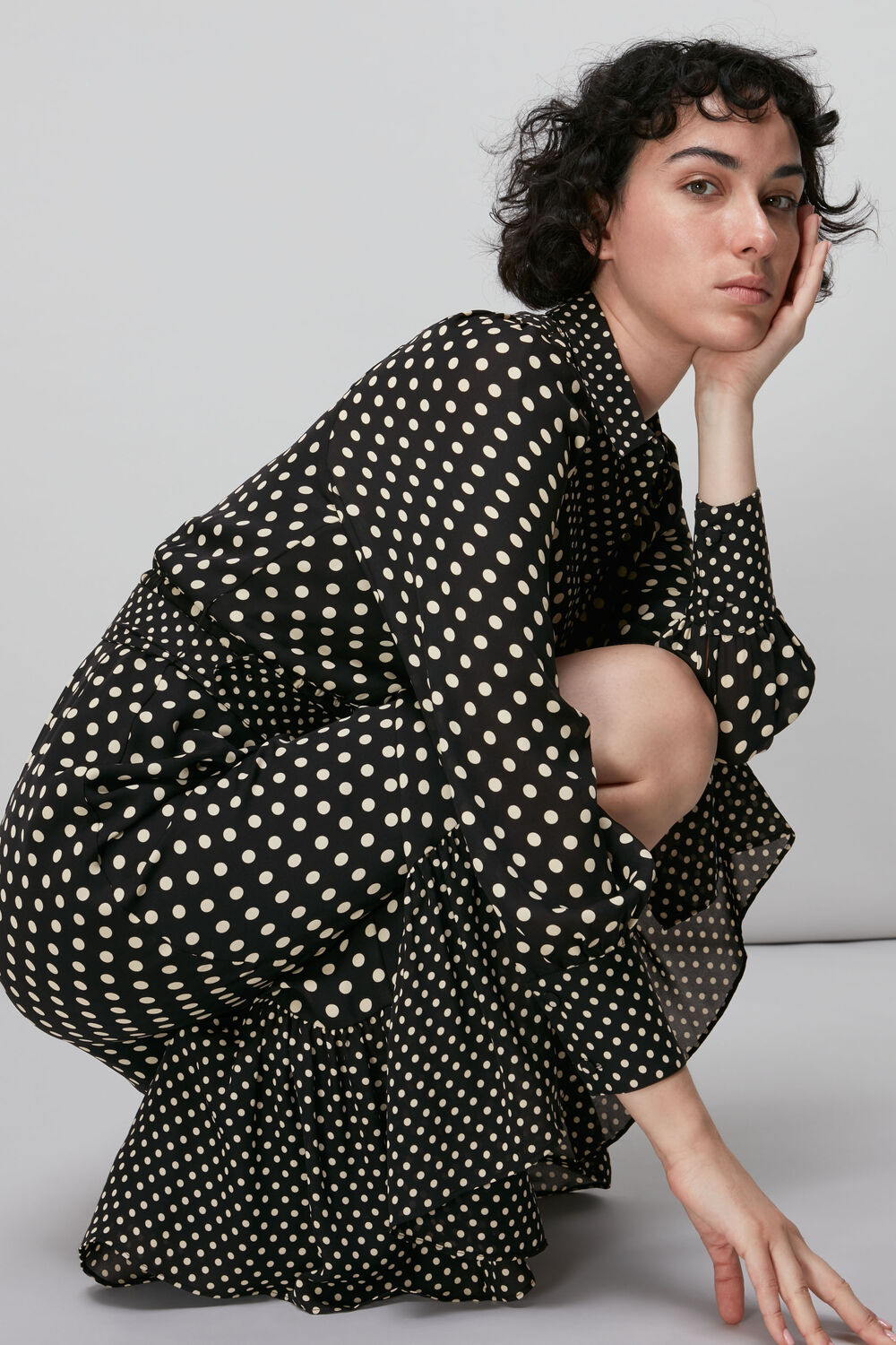 Spot Print Silk Shirt Dress