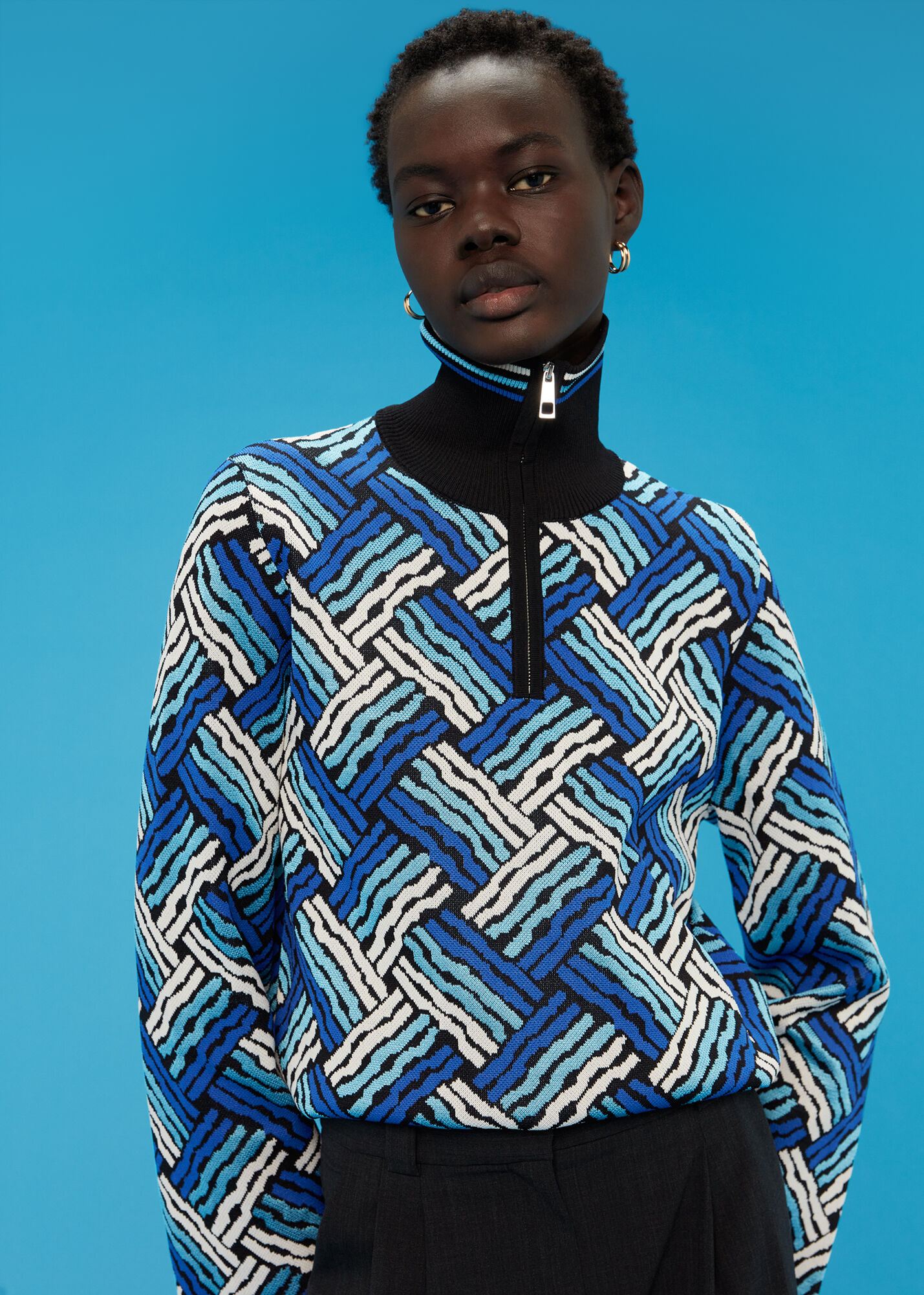 Women's Multicolour Jacquard Zip Neck Sweater | Whistles US |