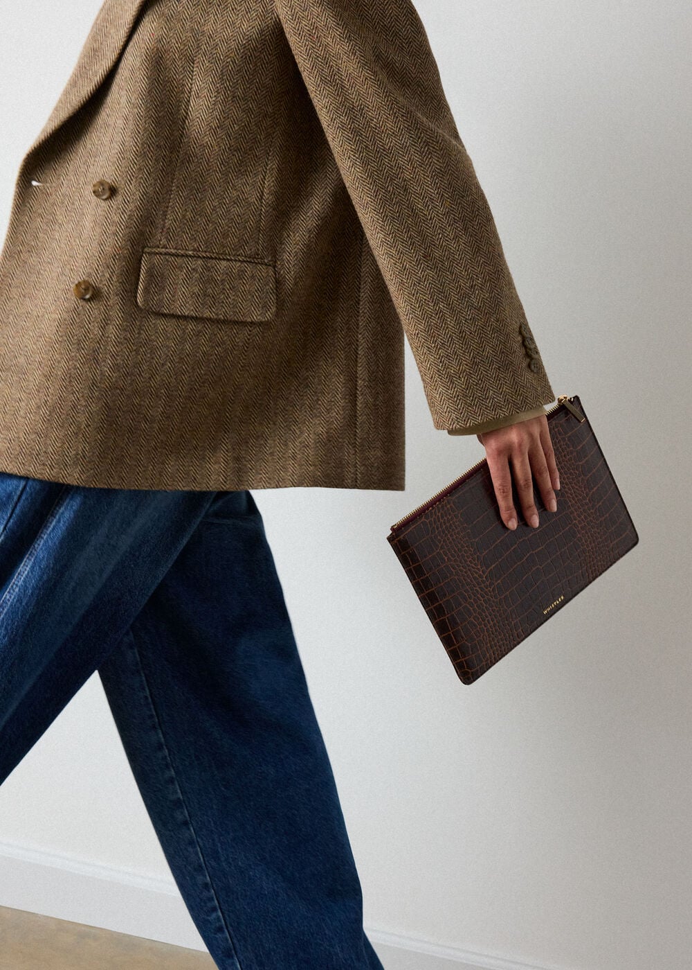 Brown Croc Leather Medium Clutch