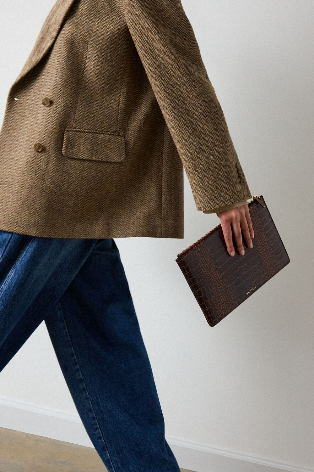 Brown Croc Leather Medium Clutch