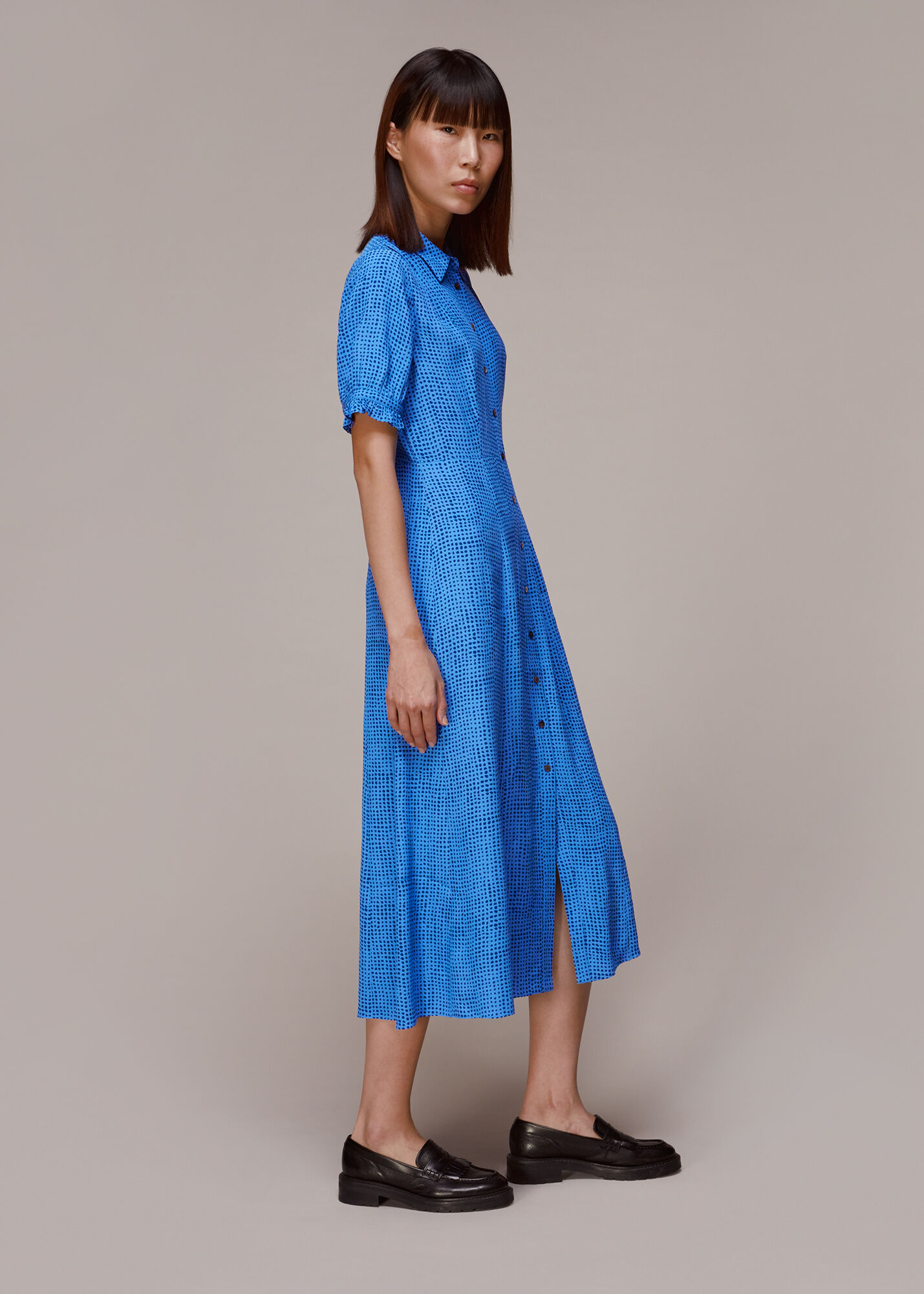 Blue/Multi Peri Spotted Check Shirt Dress WHISTLES