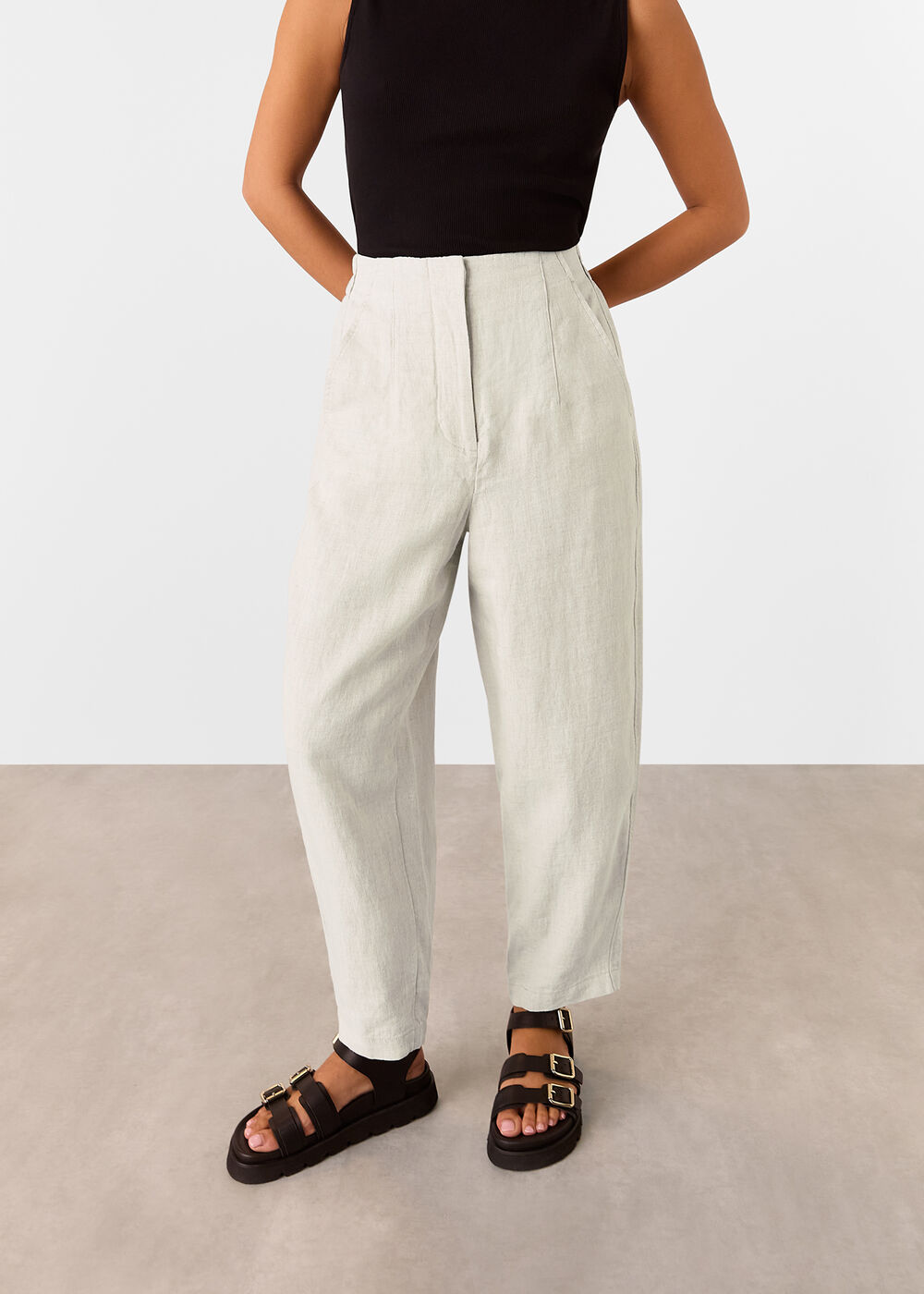 Petite Linen Barrel Leg Trouser