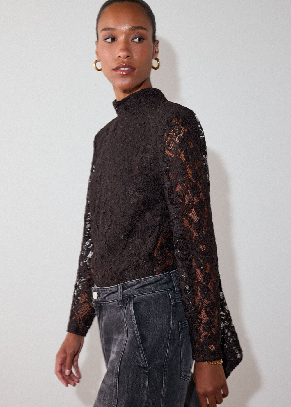 Chocolate Lace Power Shoulder Top