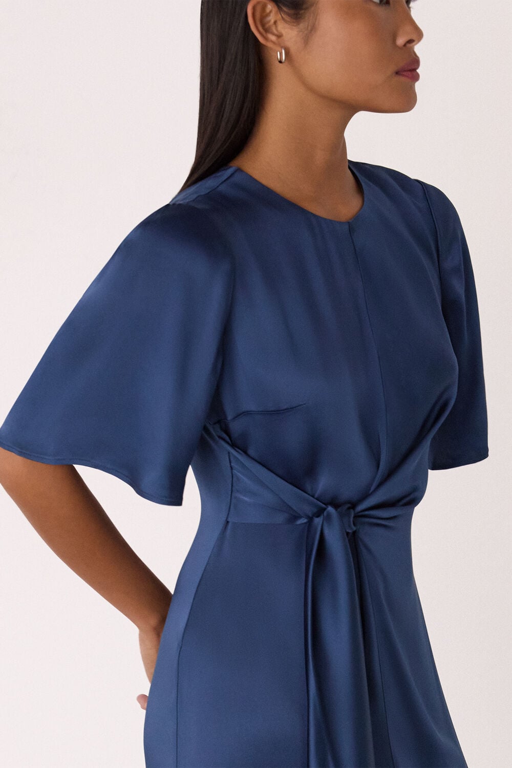 Petite Satin Twist Waist Midi Dress