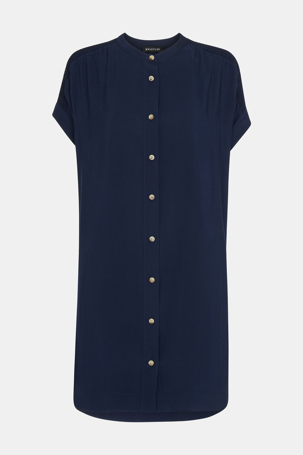 Navy Gathered Shoulder Mina Dress