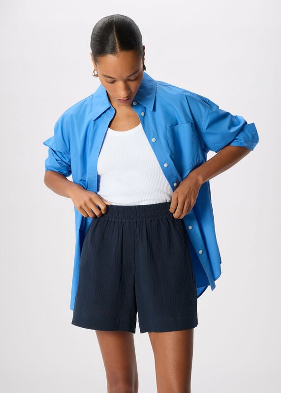 Navy Pull On Cheesecloth Short