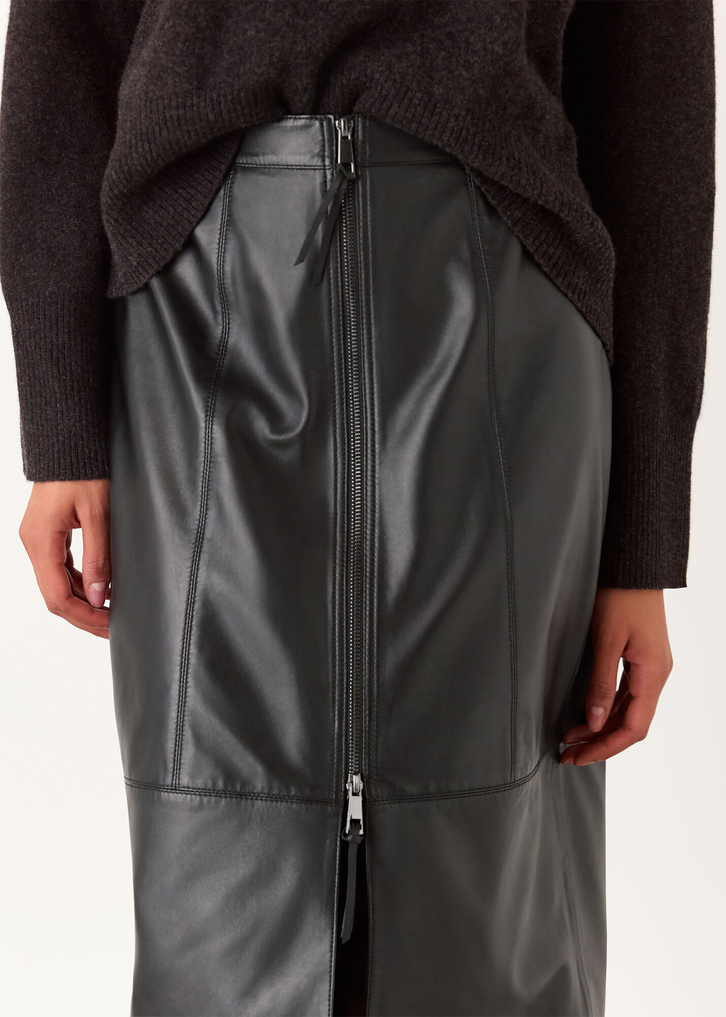 Leather pencil skirt with zipper in front cheap