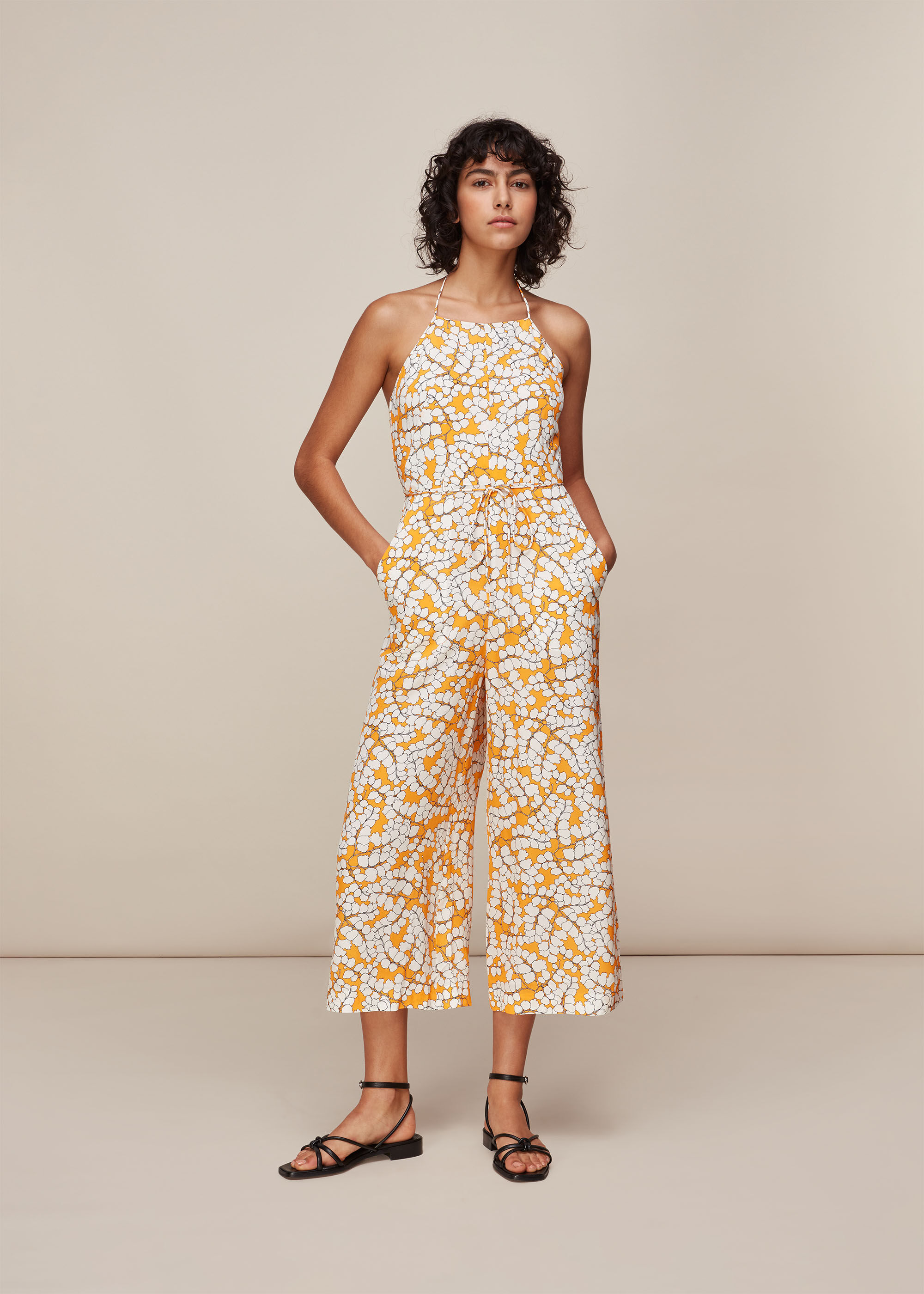 Orange Spring Blossom Silk Jumpsuit