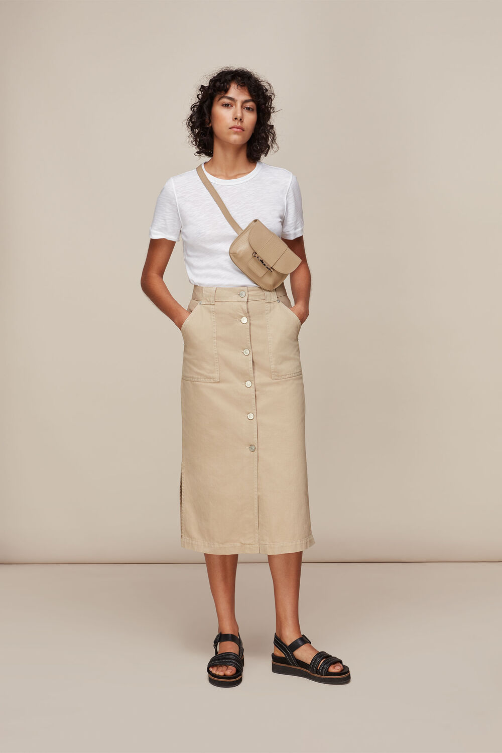 Utility Denim Skirt Stone