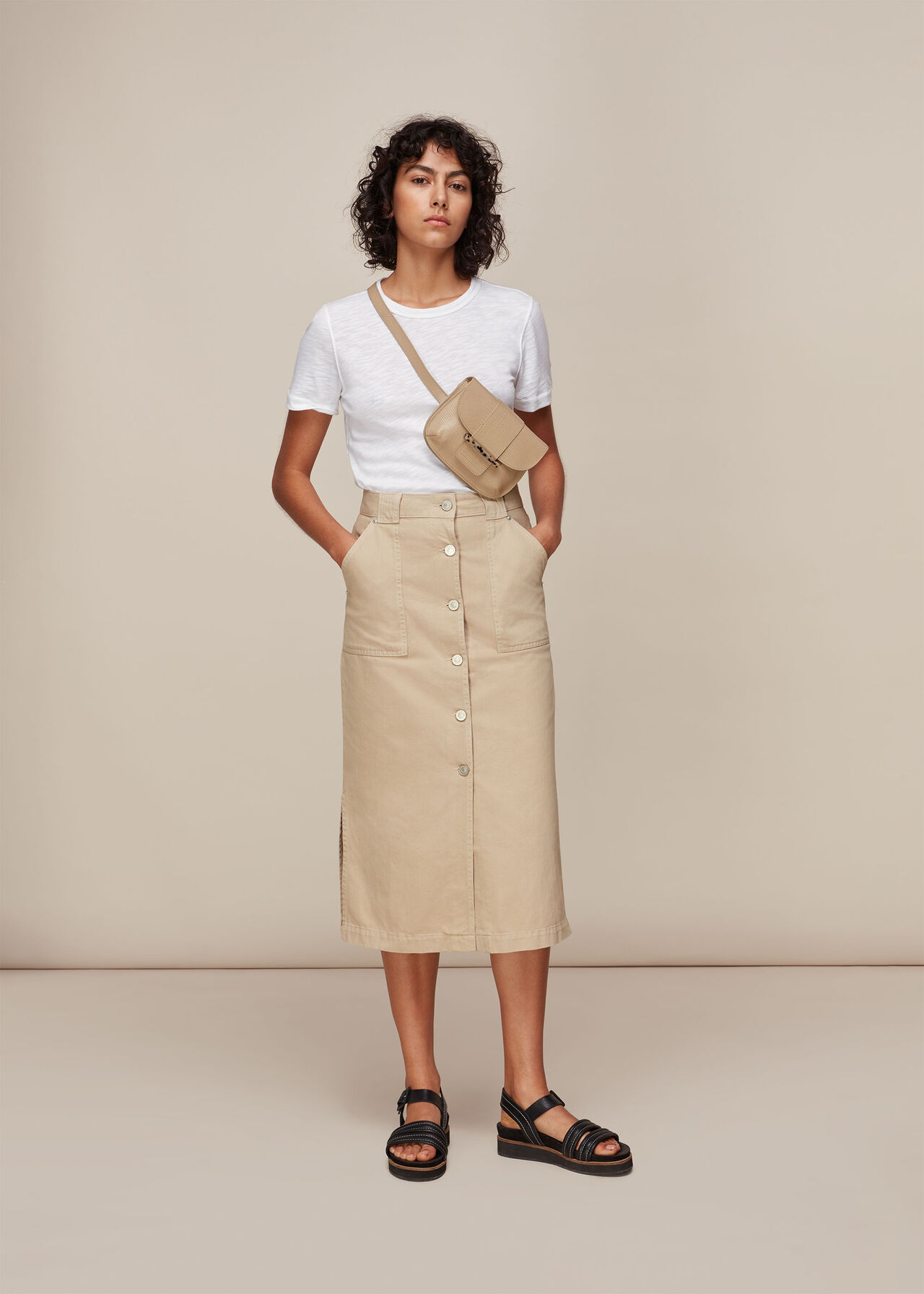 Utility Denim Skirt Stone