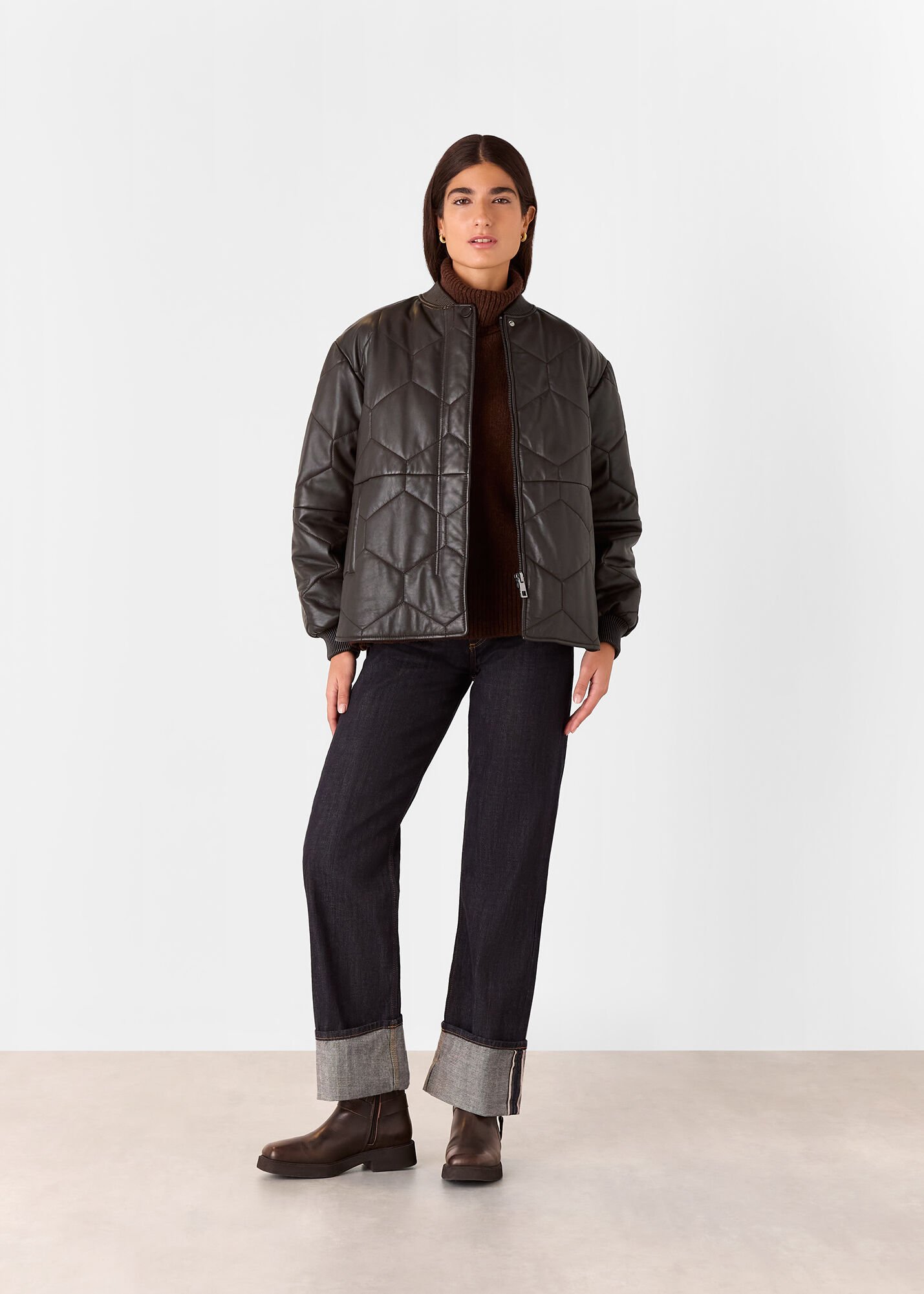 Burgundy Cleo Leather Quilted Jacket WHISTLES Whistles UK