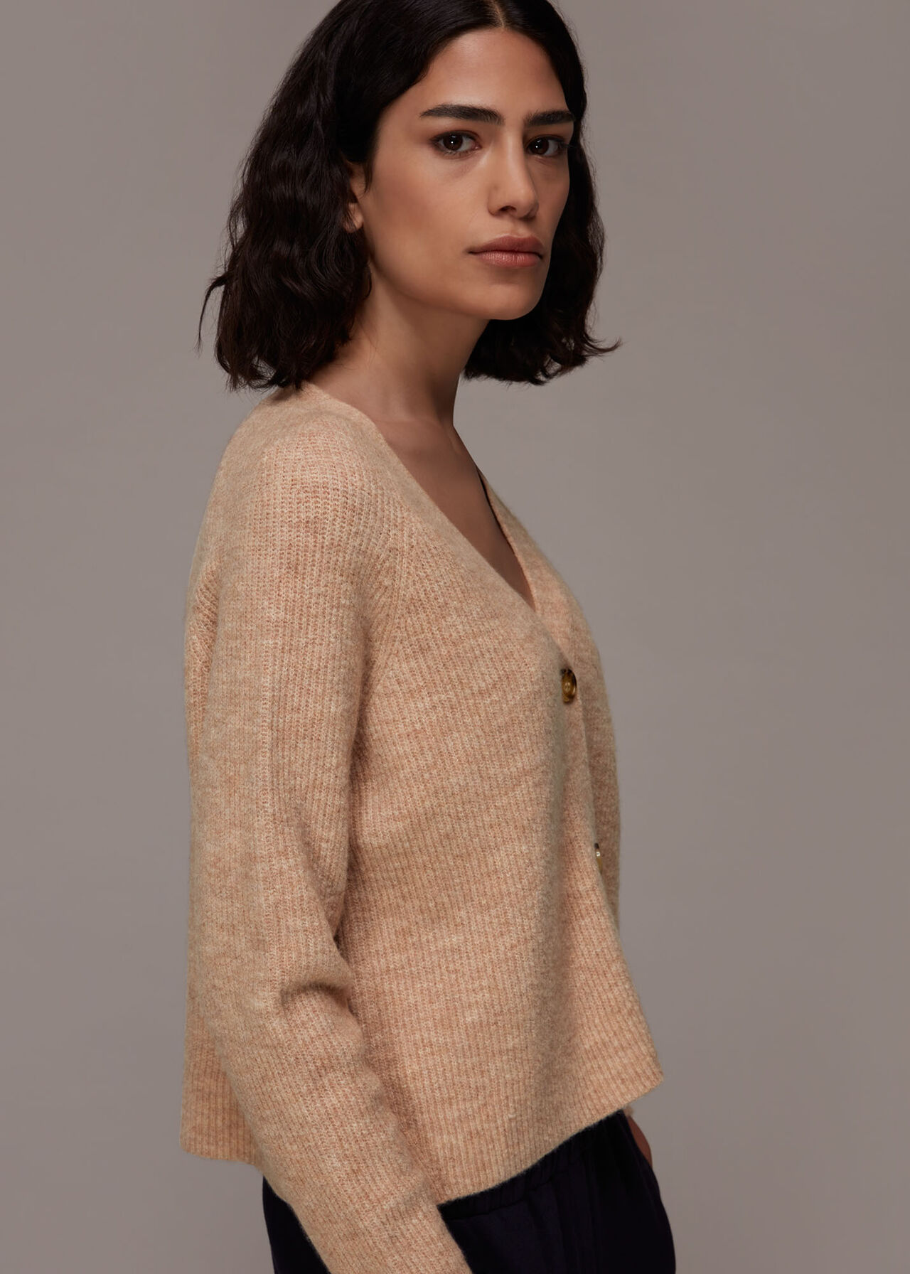 Rib Textured Wool Mix Cardigan