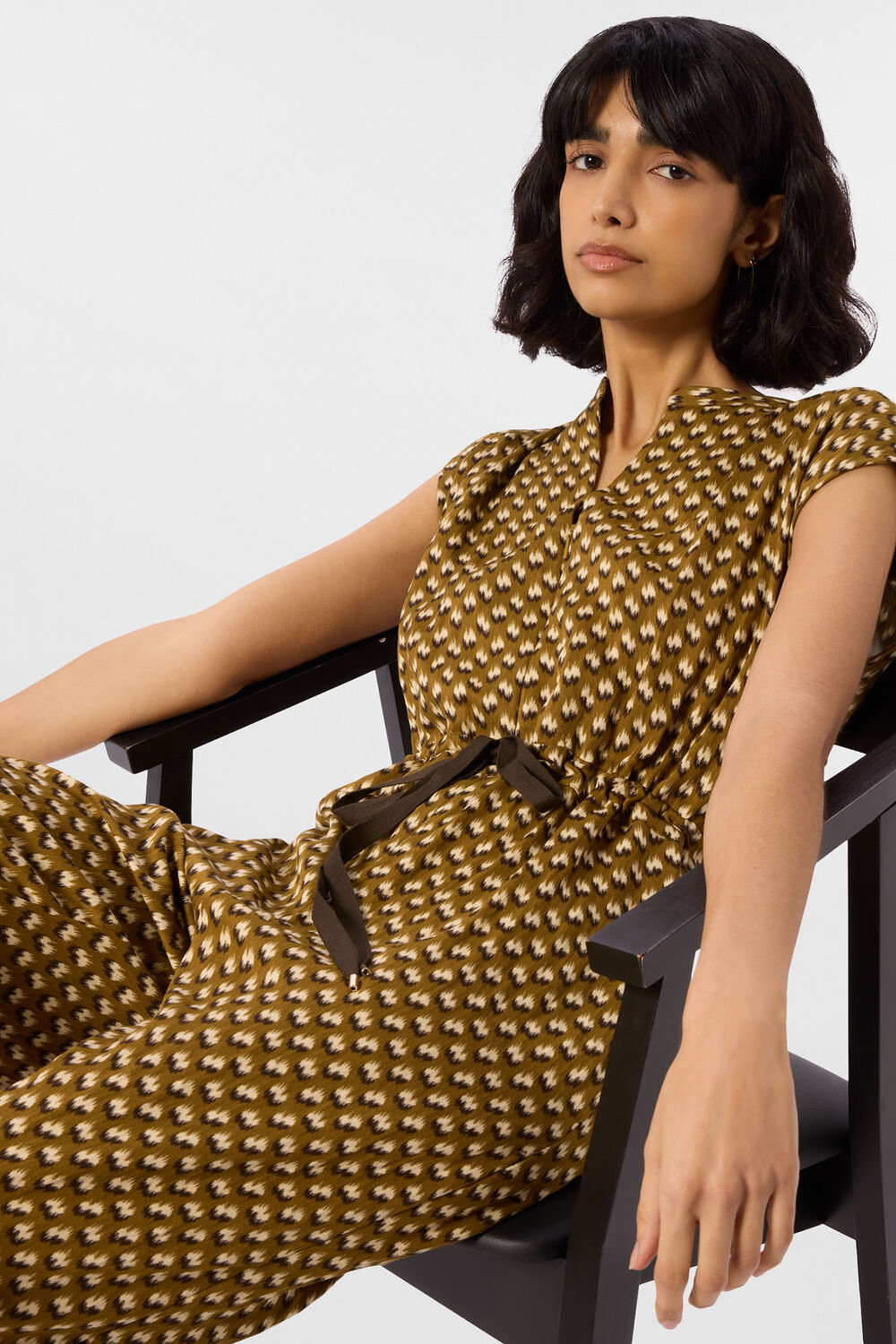 Khaki Ikat Spot Sleeveless Jumpsuit