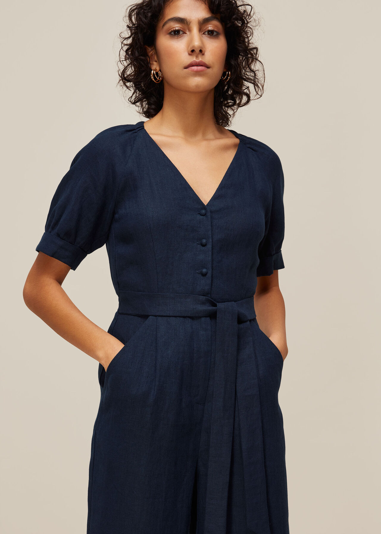 Nora Linen Jumpsuit Navy