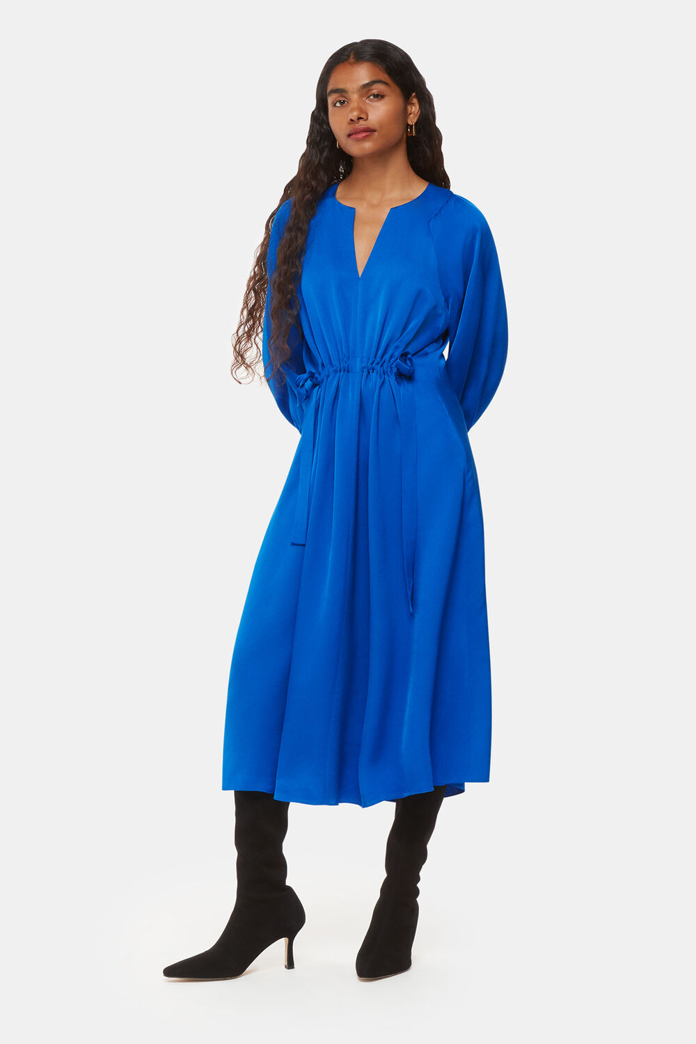 Blue Petite Molly Satin Ruched Dress