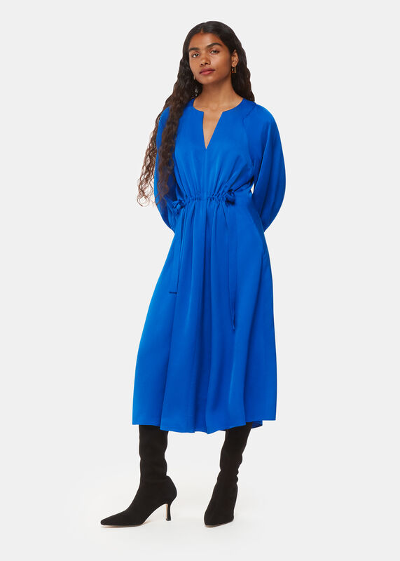 Blue Petite Molly Satin Ruched Dress