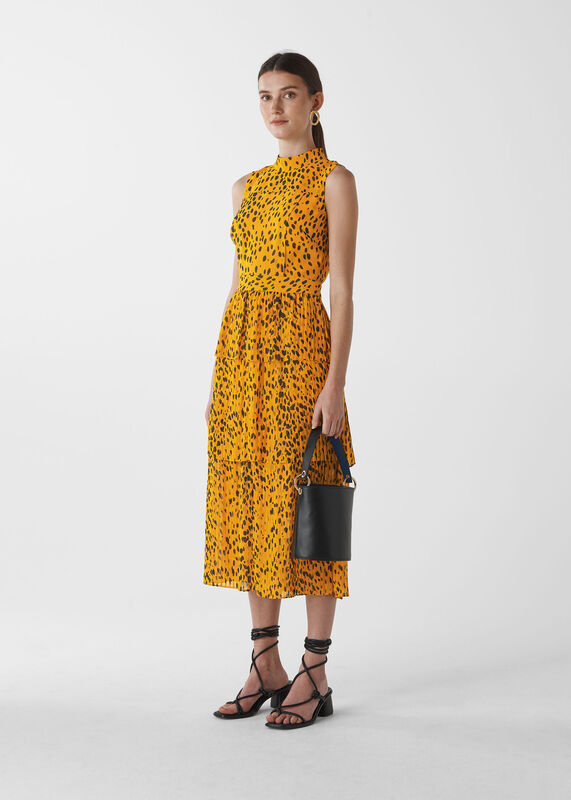Yellow Animal Print Tiered Dress