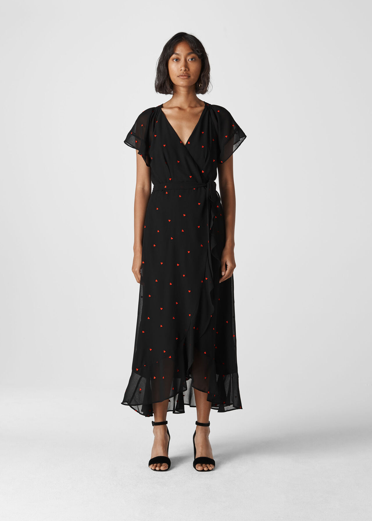 Heart Embroidered Maxi Dress Black
