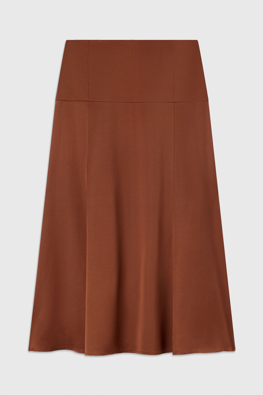 Brown Panel Waist Satin Midi Skirt