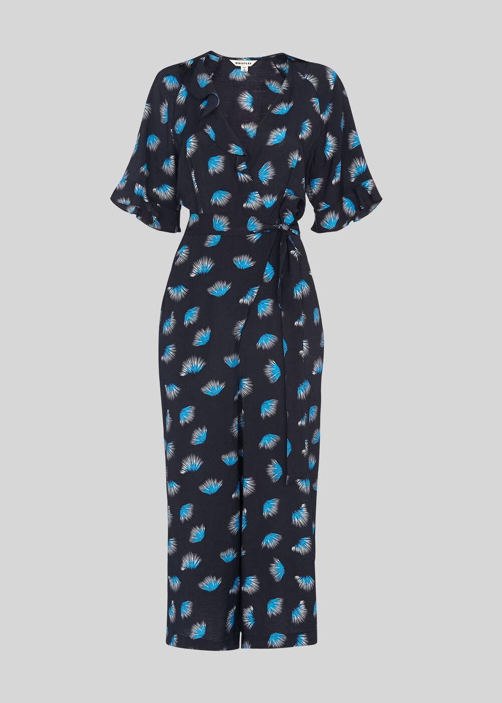 Coral Print Frill Jumpsuit Black/Multi