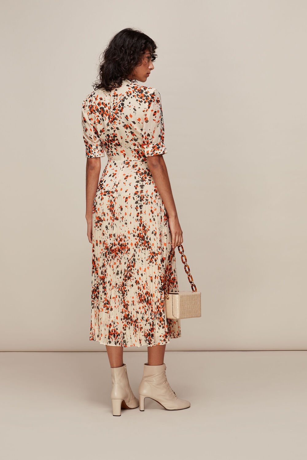 Mottled Animal Pleated Dress Orange/Multi