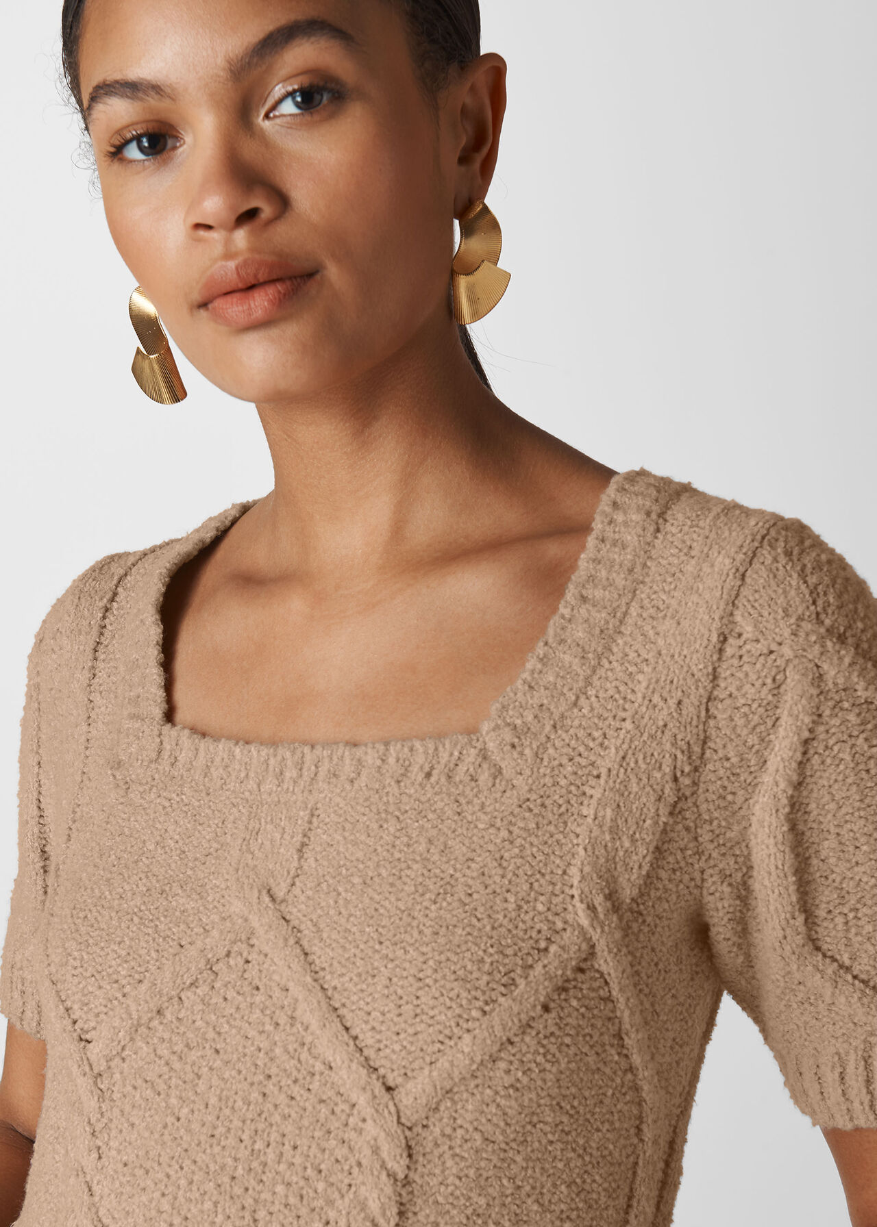 Neutral Puff Sleeve Cable Sweater | WHISTLES