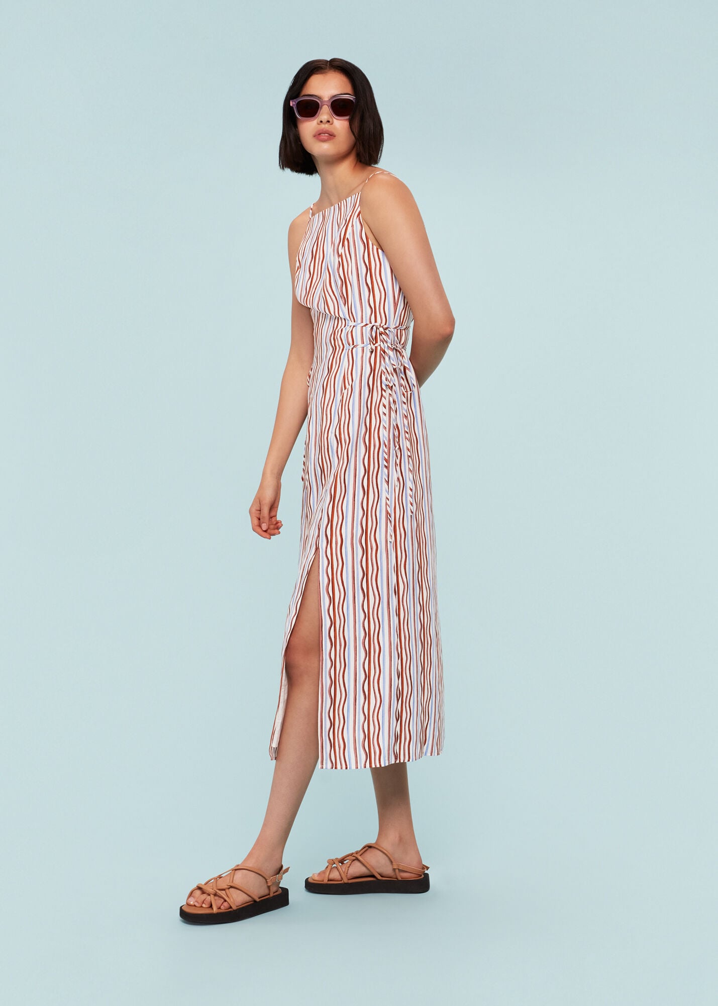 Blue/Multi Pastel Stripe Silk Mix Dress | WHISTLES | Whistles US |