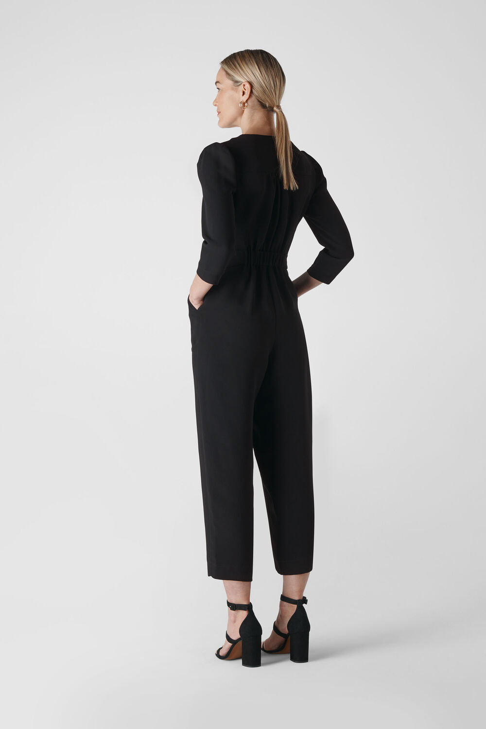 Hallie Zip Crepe Jumpsuit Black