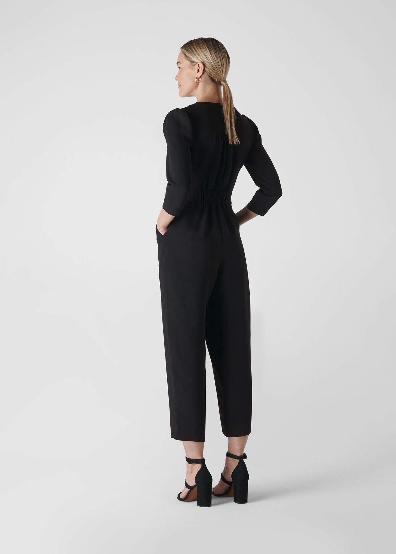 Hallie Zip Crepe Jumpsuit Black