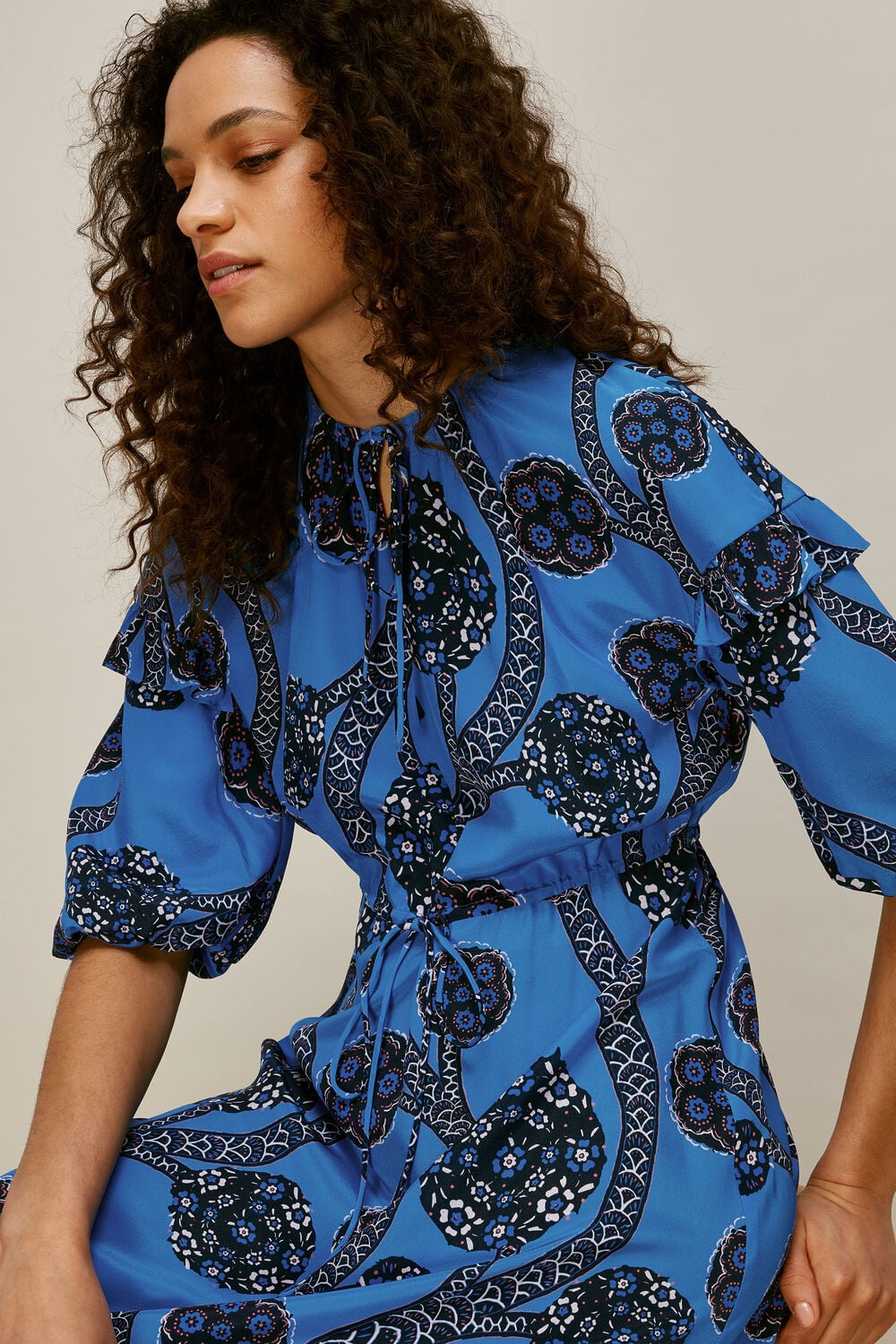 Trailing Seedpod Silk Dress Blue/Multi
