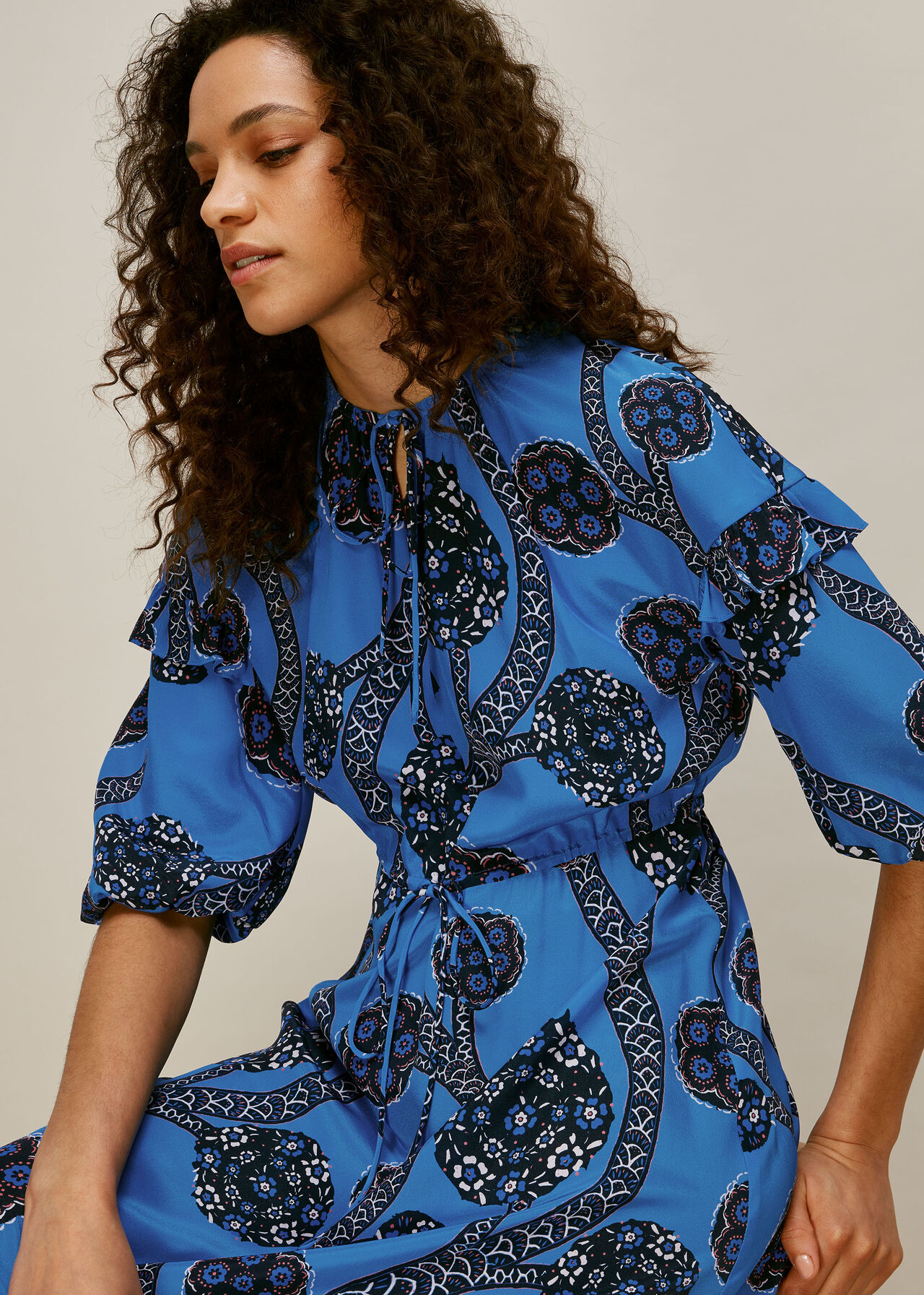 Trailing Seedpod Silk Dress Blue/Multi