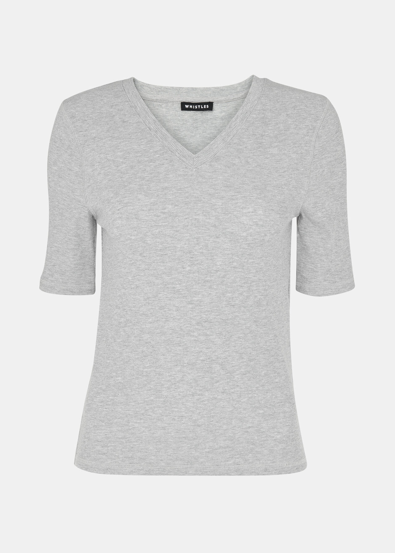 Grey Marl V Neck Ribbed T-Shirt | WHISTLES | Whistles US