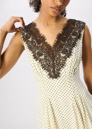 Lace V Neck Spot Midi Dress
