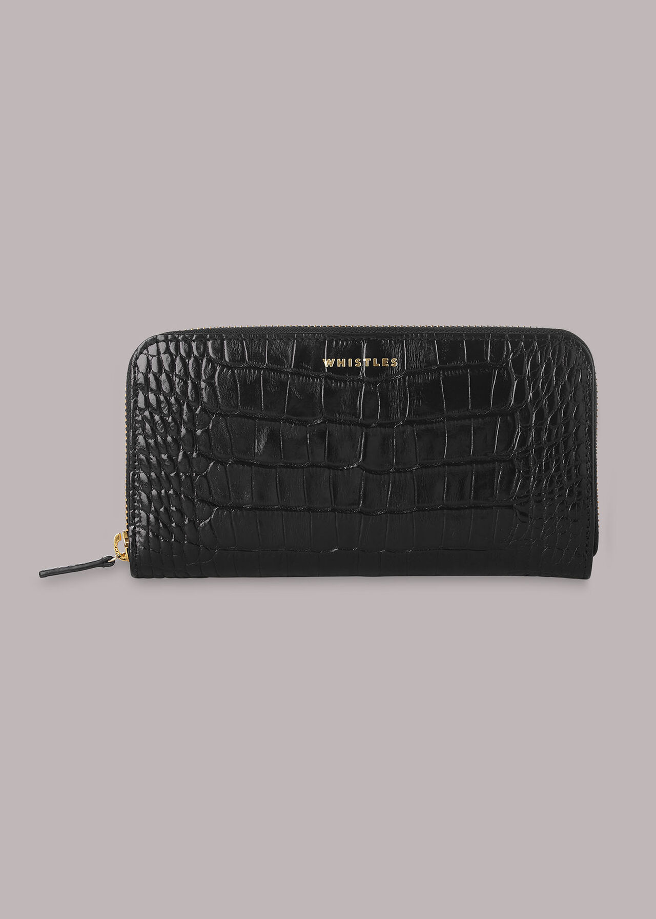 Shiny Croc Long Purse Black