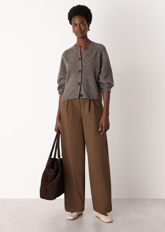 Taupe Wool Mix Crew Cardigan