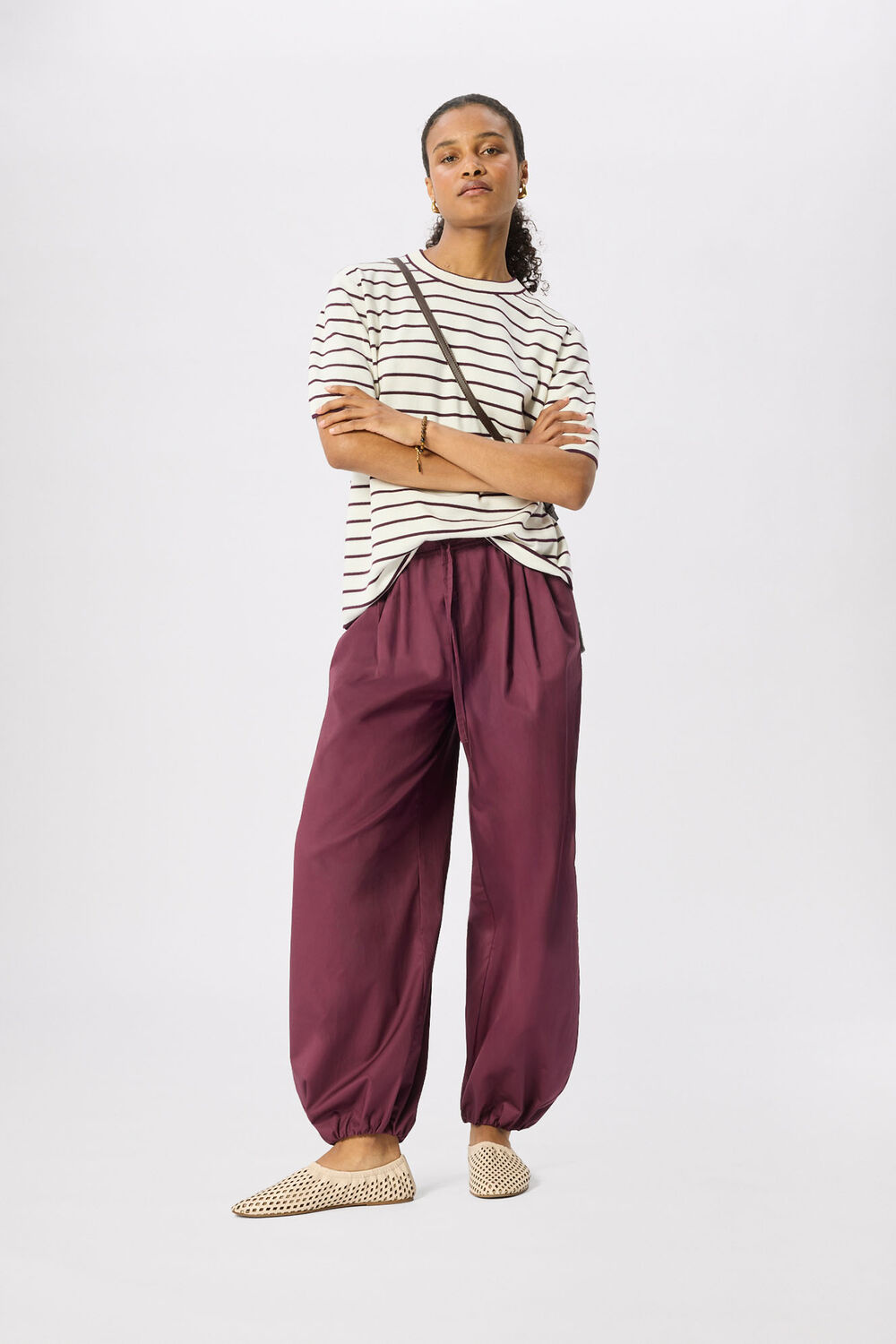 Burgundy Fine Knit Stripe T-Shirt