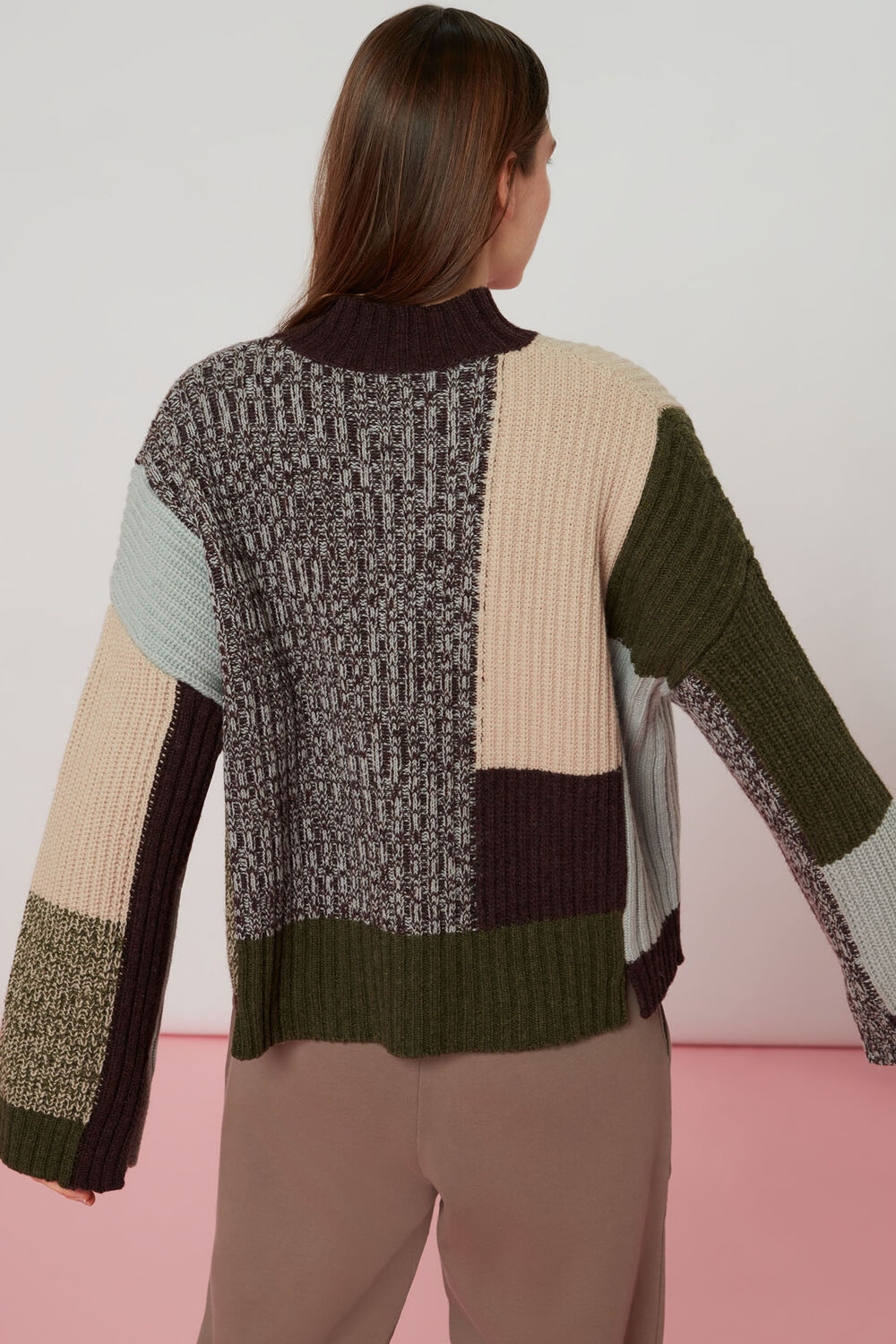 Patchwork Funnel Neck Jumper
