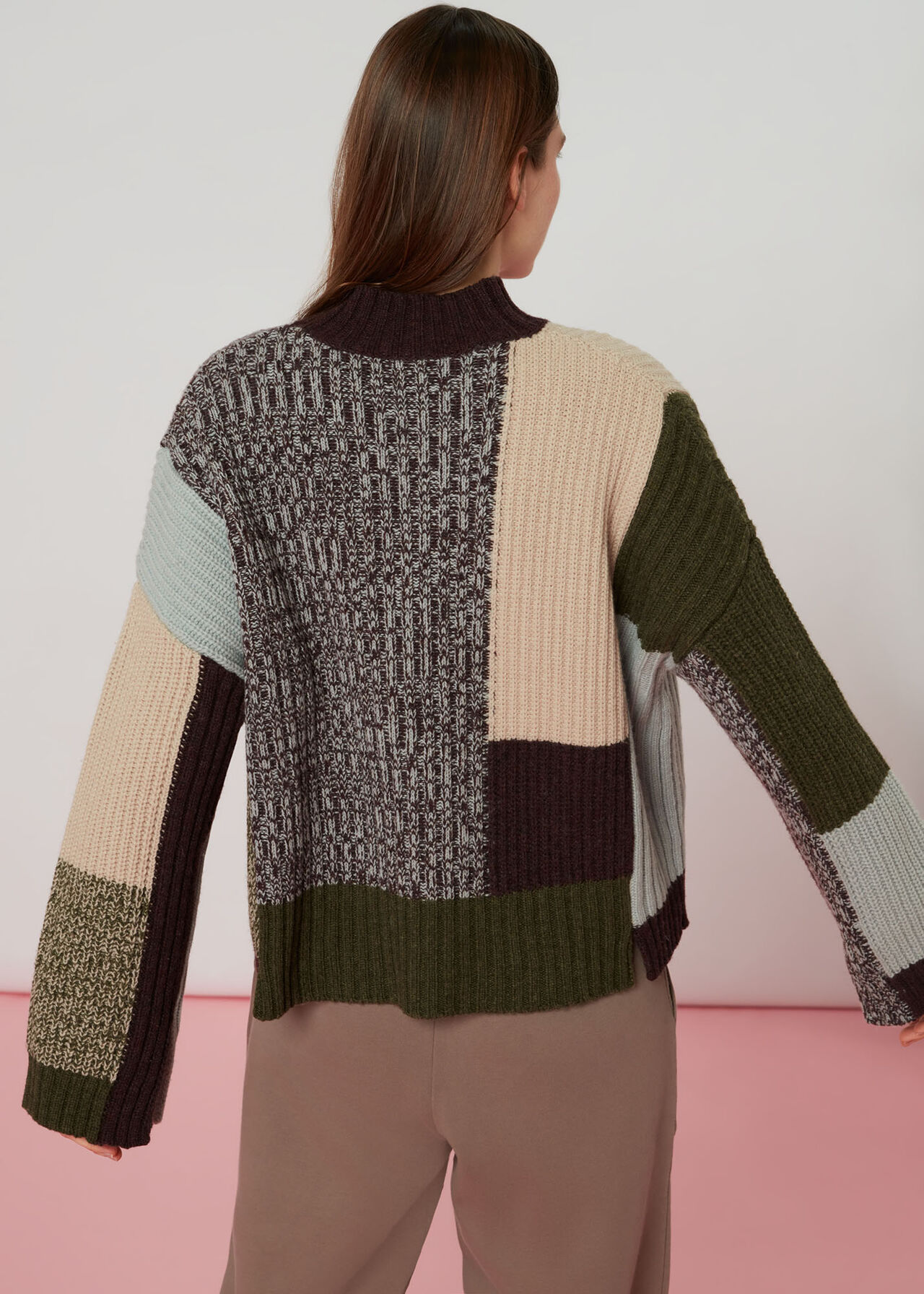 Patchwork Funnel Neck Jumper