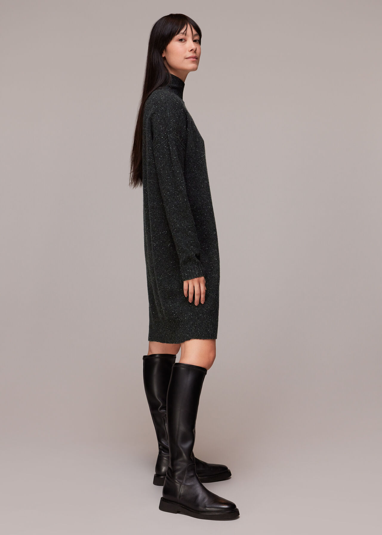 Black/Multi Funnel Neck Flecked Knit Dress | WHISTLES