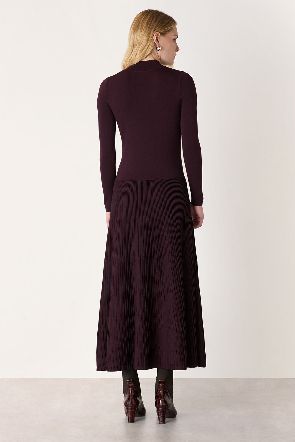 Funnel Neck Pleated Knit Dress