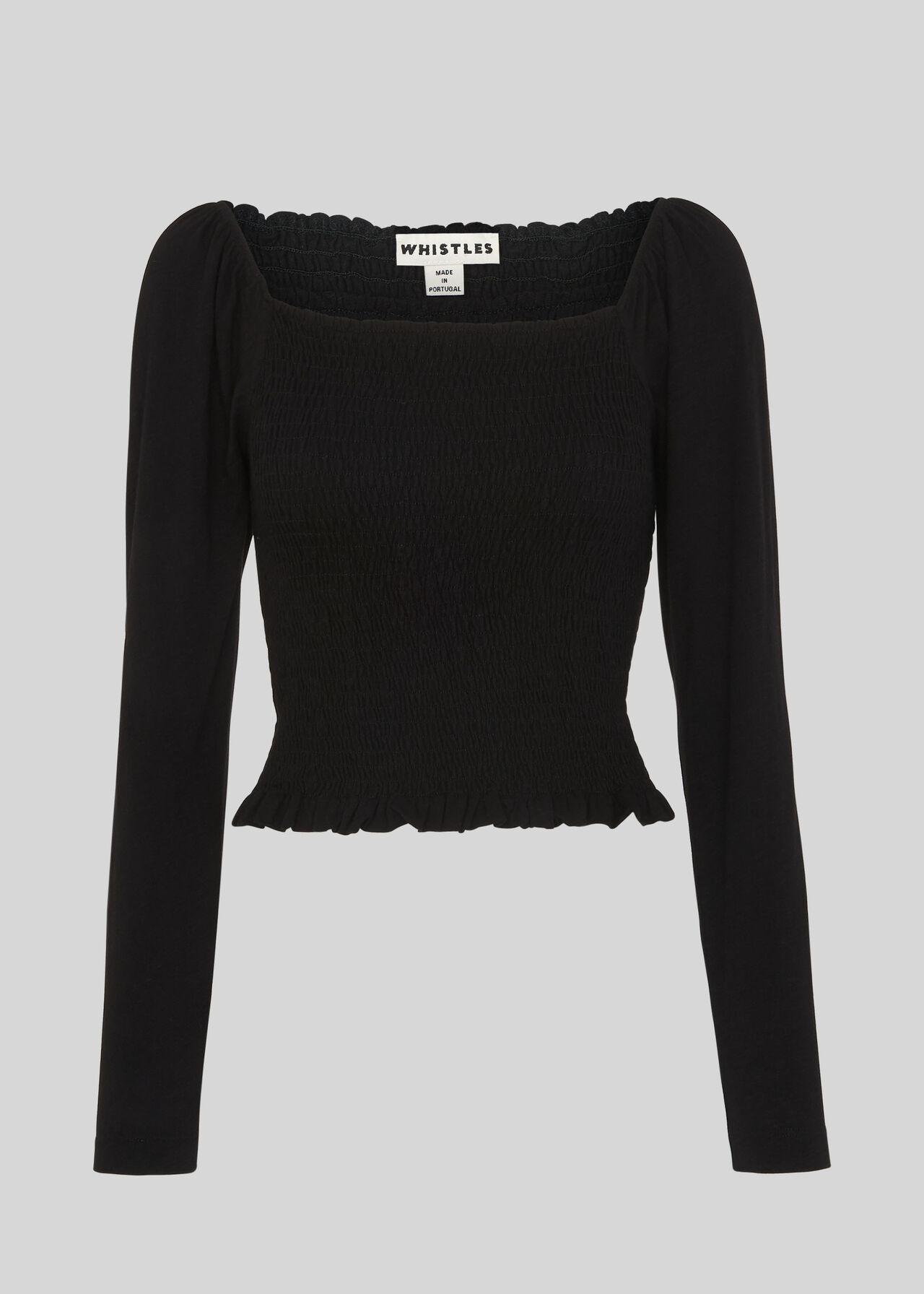 Square Neck Rouched Top Black