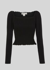 Square Neck Rouched Top Black