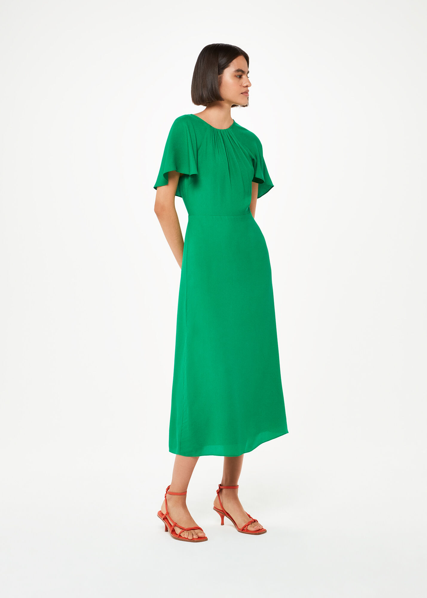 Green Annabelle Cape Sleeve Dress WHISTLES Whistles UK